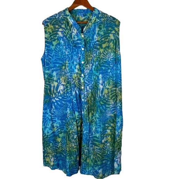 blueginger Dresses & Skirts - Blueginger Batik Hawaiian Tropical Print Sleeveless Shirt Dress Size XL
